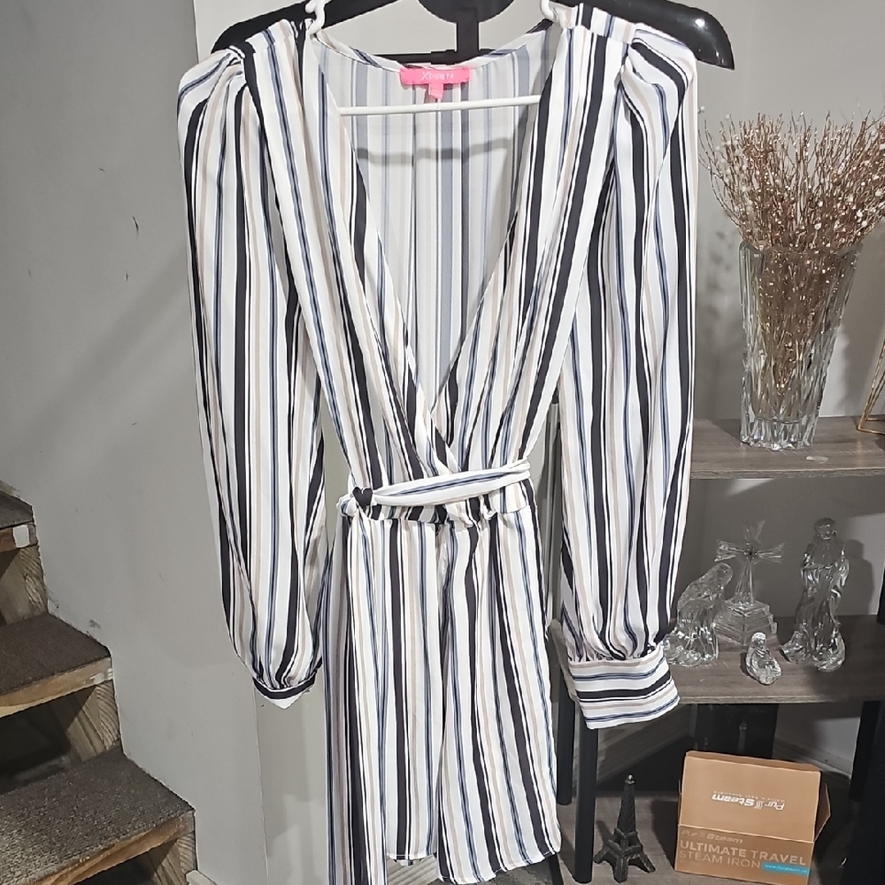 Striped Long Sleeve Wrap Dress